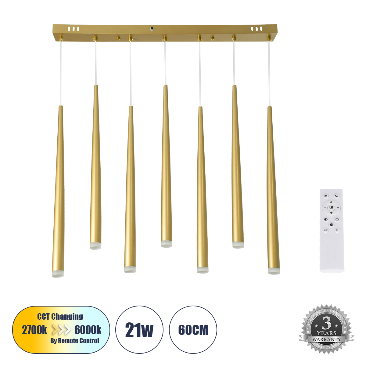 GLOBOSTAR® TEARS 61312 Μοντέρνο Κρεμαστό Φωτιστικό Οροφής LED 21W 2310lm 180° AC 220-240V IP20 Ρυθμιζόμενο Λευκό CCT με Χειριστήριο από 2700K έως 6000K Dimmable - Lumileds SMD Chip - Χρυσό Βούρτσας - Μ70 x Π3.2 x Υ60cm - 3 Χρόνια Εγγύηση GloboStar® TEARS 61312 Κρεμαστό Φωτιστικό Οροφής Design LED CCT 21W 2310lm 180° AC 220-240V - Εναλλαγή Φωτισμού μέσω Τηλεχειριστηρίου All In One Ψυχρό 6000k+Φυσικό 4500k+Θερμό 2700k Dimmable Μ70 x Π3.2 x Υ60cm - Χρυσό Βούρτσας - 3 Years Warranty