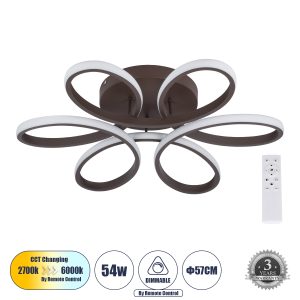 GLOBOSTAR® MARGARET 61402 Μοντέρνο Φωτιστικό Οροφής LED 54W 5400lm 360° AC 220-240V IP20 Ρυθμιζόμενο Λευκό CCT με Χειριστήριο από 2700K έως 6000K Dimmable - Lumileds SMD Chip - Καφέ Ματ - Μ57 x Π57 x Υ12cm - 3 Χρόνια Εγγύηση