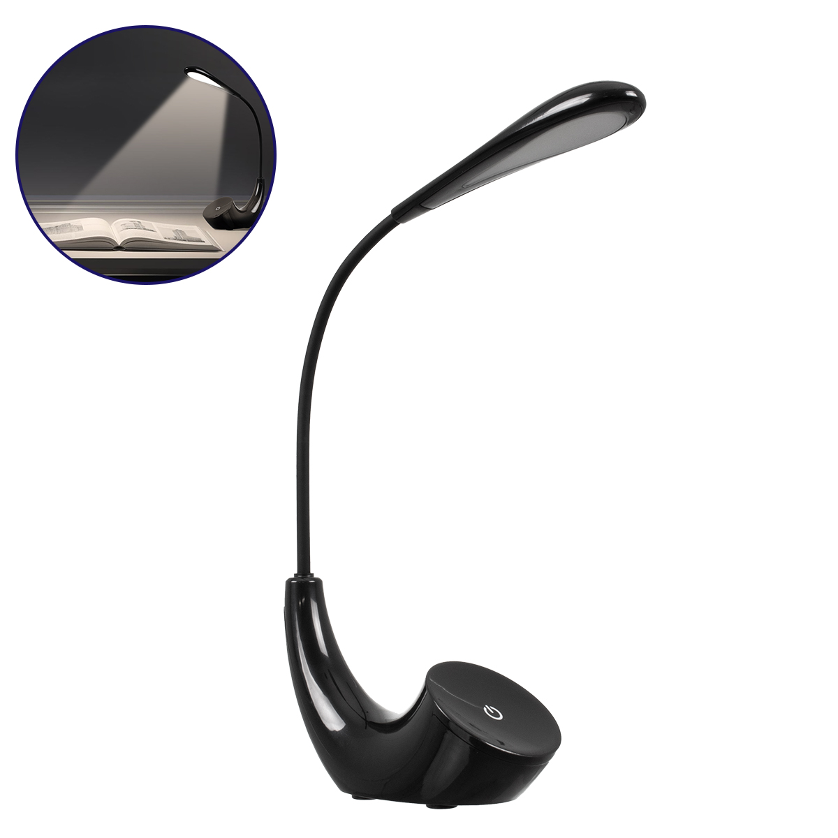 GLOBOSTAR® TEBLARO 76501 Μοντέρνο Επιτραπέζιο Φωτιστικό Γραφείου LED 2.8W 550lm 90° DC 5V με USB-C με Επαναφορτιζόμενη Μπαταρία Li-ion 3.7V 1x18650 1800mAh IP20 Φυσικό Λευκό 4500K - Sanan SMD Chip - Μαύρο - Μ15.5 x Π7.5 x Υ44.5cm - 2 Χρόνια Εγγύηση