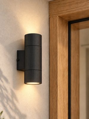 GLOBOSTAR® WALLY 77877 Μοντέρνο Φωτιστικό Τοίχου - Απλίκα με Ντουί 2 x GU10 AC 220-240V Αδιάβροχο IP65 - Μαύρο Ματ - Μ6.5 x Π9 x Υ18cm