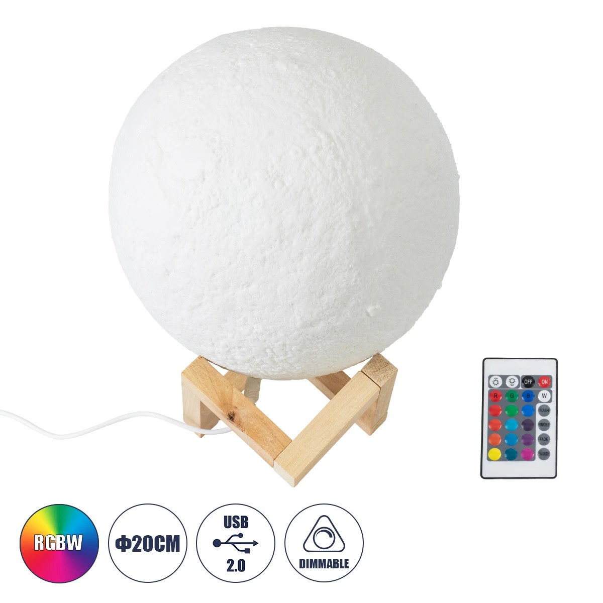 GloboStar® MOON 79607-S Επιτραπέζιο Φωτιστικό LED 3W 150lm 360° DC 5V IP20 RGB Dimmable Λευκό Πλαστικό με Μπεζ Ξύλο - Λειτουργία μόνο σε ρεύμα, χωρίς μπαταρίες - Μ20 x Π20 x Υ23cm - 2 Χρόνια Εγγύηση GloboStar® MOON 79607-S Επιτραπέζιο Φωτιστικό LED 3W 150lm 360° DC 5V IP20 RGB Dimmable Λευκό Πλαστικό με Μπεζ Ξύλο - Λειτουργία μόνο σε ρεύμα