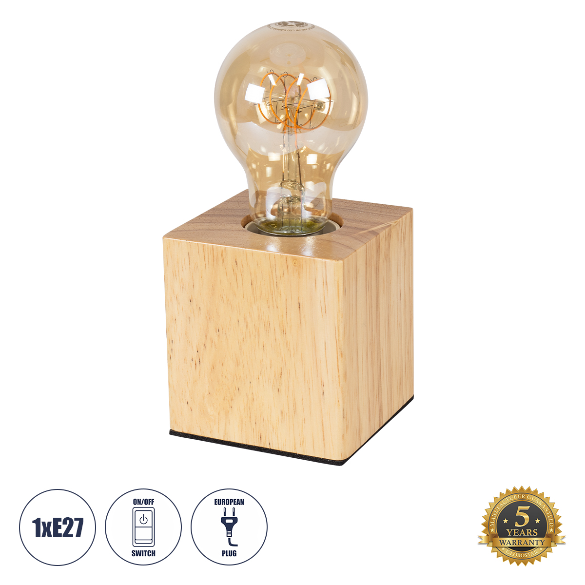 GLOBOSTAR® WOODBOX 99405 Μοντέρνο Επιτραπέζιο Φωτιστικό Πορτατίφ με Ντουί 1 x E27 AC 220-240V IP20 - Μπεζ - Μ7.6 x Π7.6 x Υ8.2cm