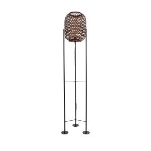GloboStar® CURACAO 999-0041 Μοντέρνο Επιδαπέδιο Φωτιστικό Μονόφωτο 1 x E27 IP20 Μαύρο Μέταλλο με Καφέ Ξύλο - Μ30 x Π30 x Υ165cm