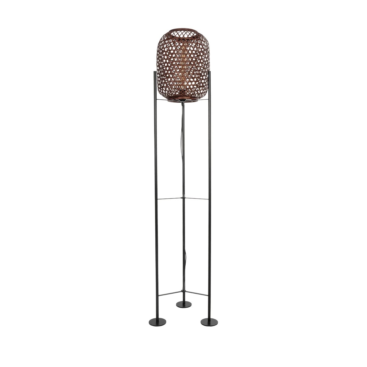 GloboStar® CURACAO 999-0041 Μοντέρνο Επιδαπέδιο Φωτιστικό Μονόφωτο 1 x E27 IP20 Μαύρο Μέταλλο με Καφέ Ξύλο - Μ30 x Π30 x Υ165cm