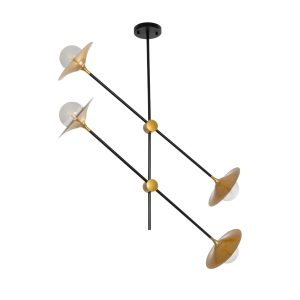 GloboStar® JOLIET 999-0044 Μοντέρνο Φωτιστικό Οροφής Πλέγμα Πολύφωτο 4 x G9 IP20 Μαύρο & Χρυσό Μέταλλο - Μ93 x Π20 x Υ106cm