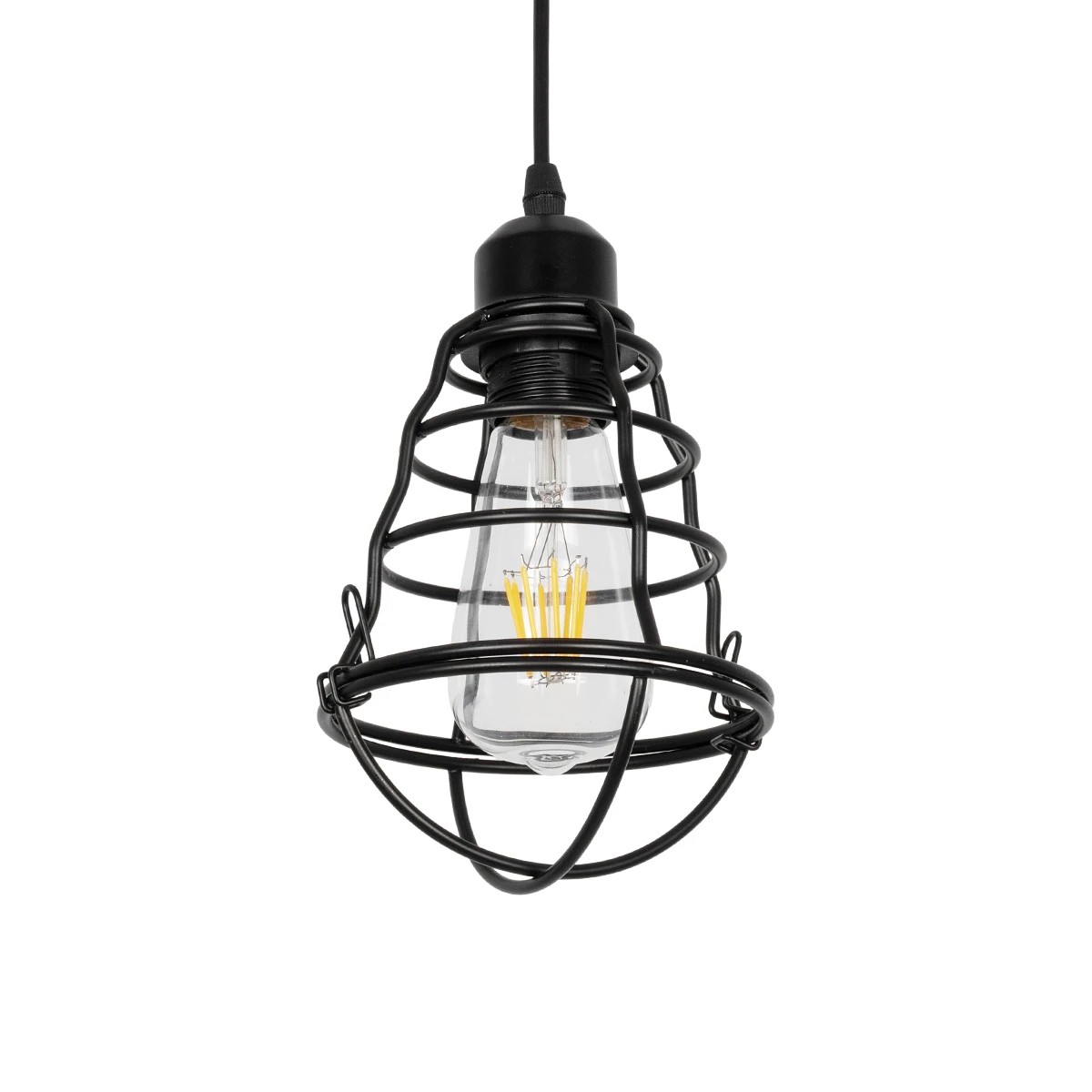 GLOBOSTAR® ALDO 999-0096 Vintage Κρεμαστό Φωτιστικό Οροφής με Ντουί 1 x E27 AC 220-240V IP20 - Μαύρο - Μ15 x Π15 x Υ24cm