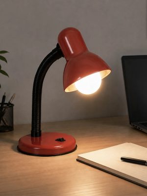 GLOBOSTAR® STUDENT GLB-102-0012 Μοντέρνο Επιτραπέζιο Φωτιστικό Πορτατίφ με Ντουί 1 x E27 AC 220-240V IP20 - Κόκκινο & Μαύρο - Μ14 x Π14 x Υ32cm