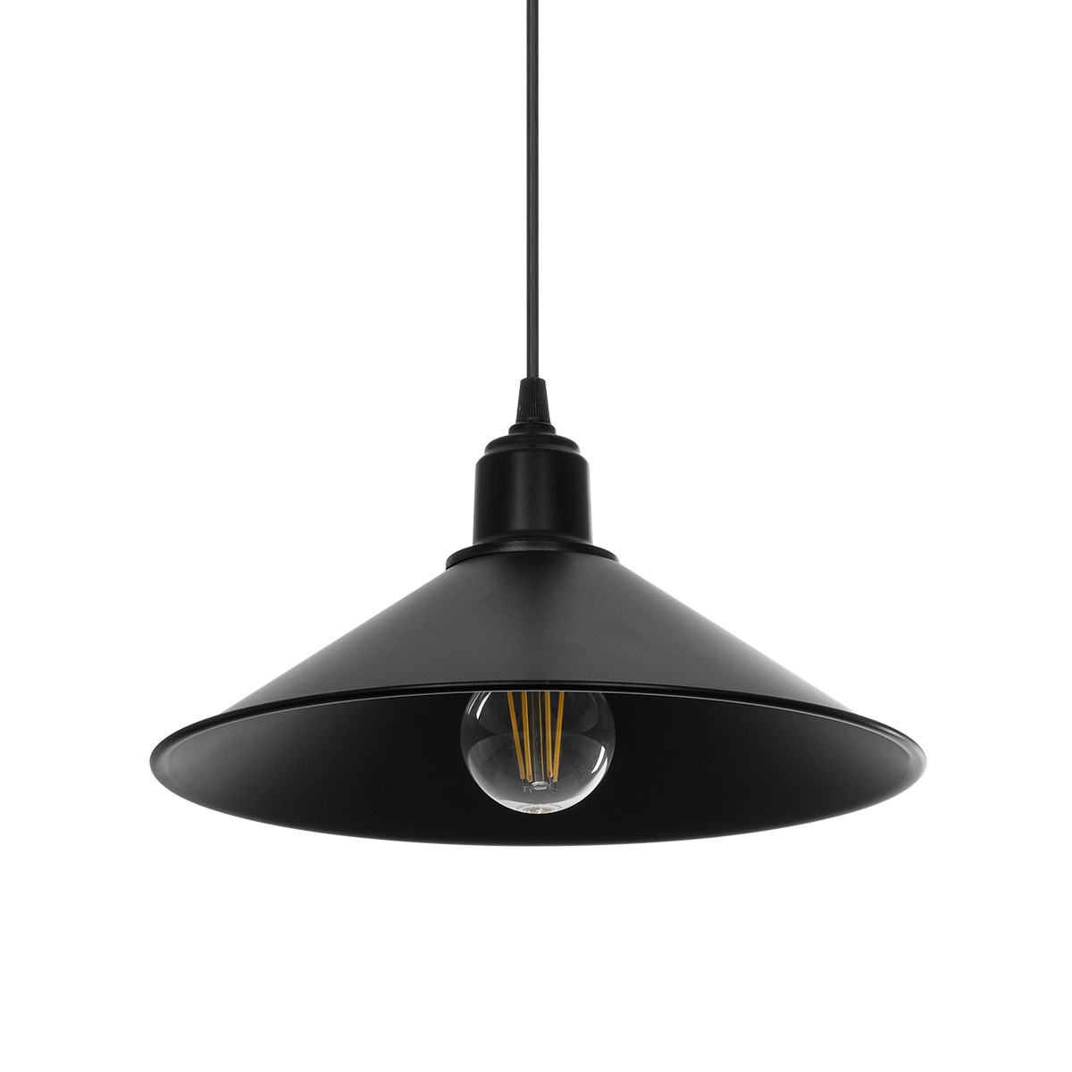 GloboStar® FERRO 203-0084 Μοντέρνο Κρεμαστό Φωτιστικό Καμπάνα Μονόφωτο 1 x E27 IP20 Μαύρο Πλαστικό - Μ30 x Π30 x Υ15cm