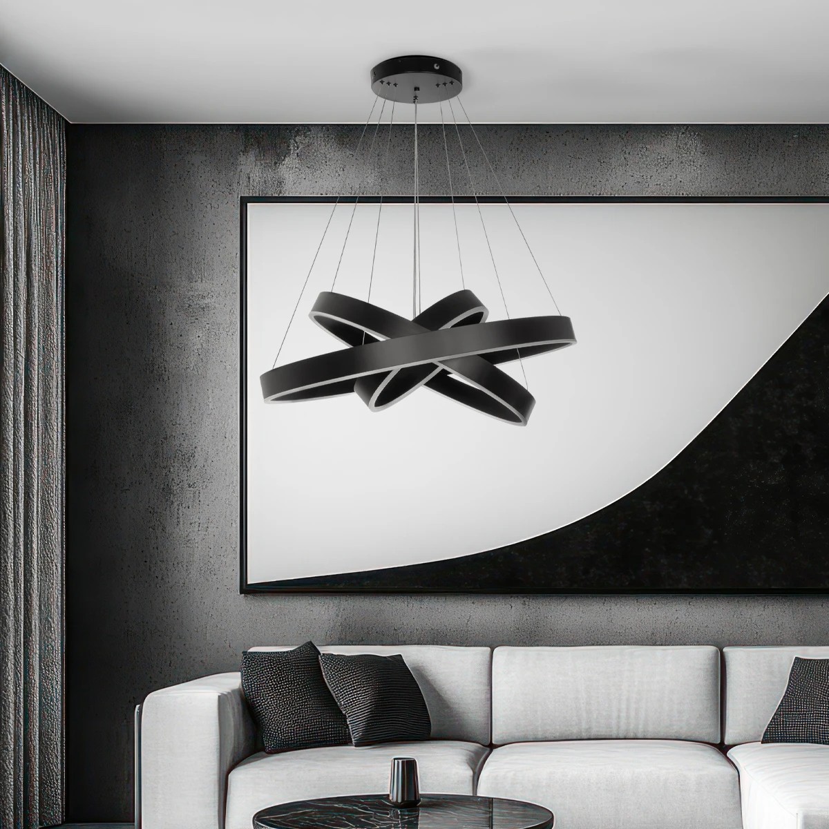 kelvo® VENOM KLV-101-0199-V2 Κρεμαστό Φωτιστικό Οροφής LED 120W 12000lm 120° AC 220-240V IP20 Ρυθμιζόμενο Λευκό CCT με Χειριστήριο από 2700K έως 6000K Dimmable - Lumileds SMD Chip - Μαύρο Ματ - Μ80 x Π80 x Υ80cm - 3 Χρόνια Εγγύηση